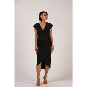 Tonlé Lotus Wrap Dress‎ in Black Ethically Made